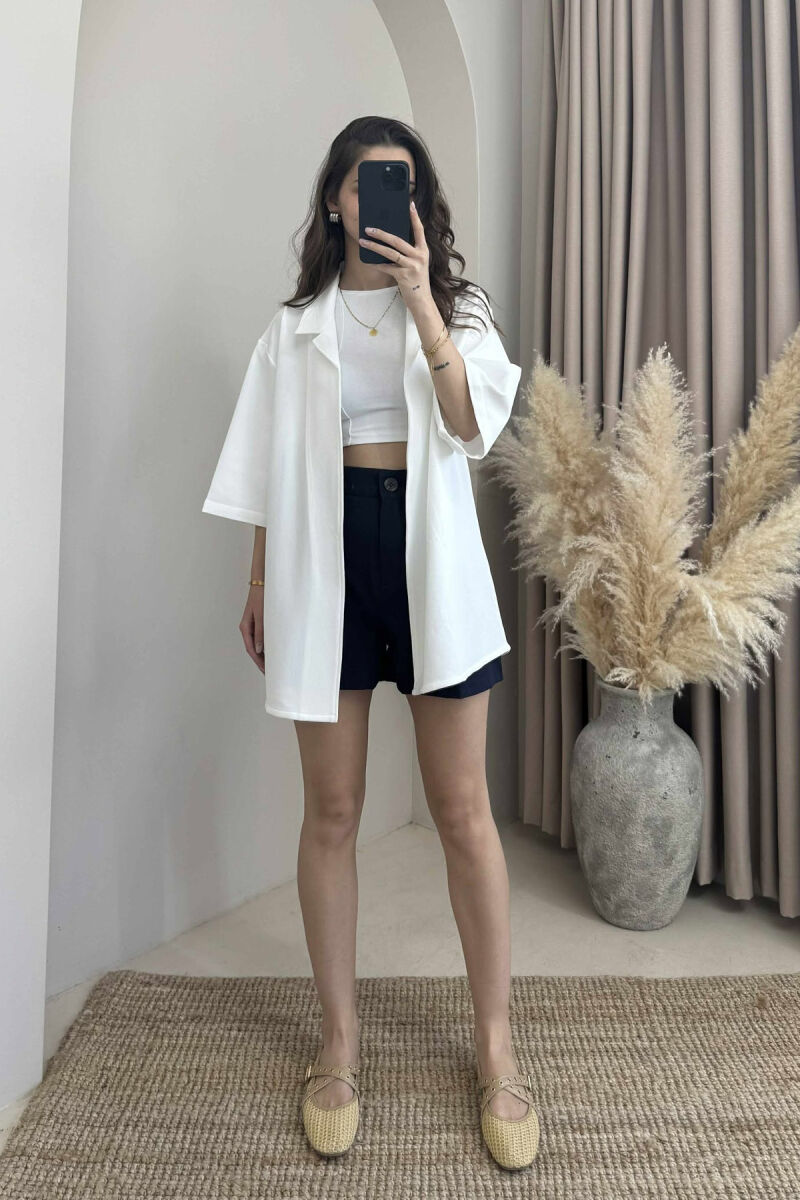SHORT SLEEVES TEXTURED WOMEN SHIRT WHITE-E BARDHE - 2