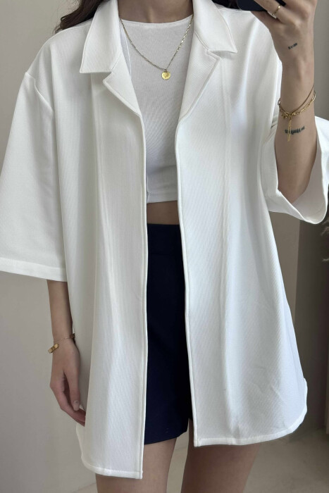 SHORT SLEEVES TEXTURED WOMEN SHIRT WHITE-E BARDHE - 3