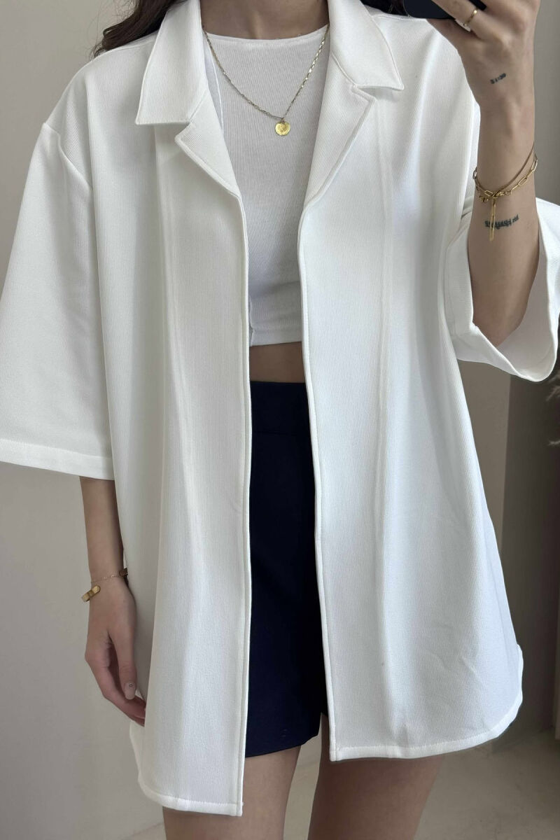 SHORT SLEEVES TEXTURED WOMEN SHIRT WHITE-E BARDHE - 3