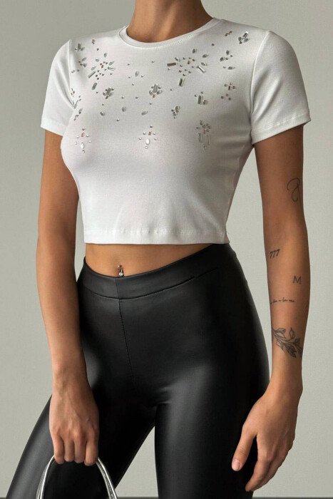 SHORT STONES WOMAN T-SHIRT WHITE-E BARDHE - KLAUDIO FASHION