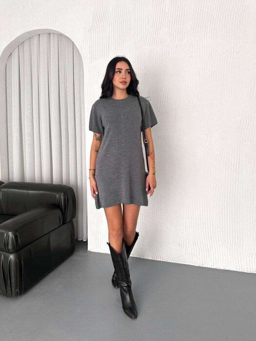 ONE COLOR SHORT WOMEN DRESS GREY/GRI - 1