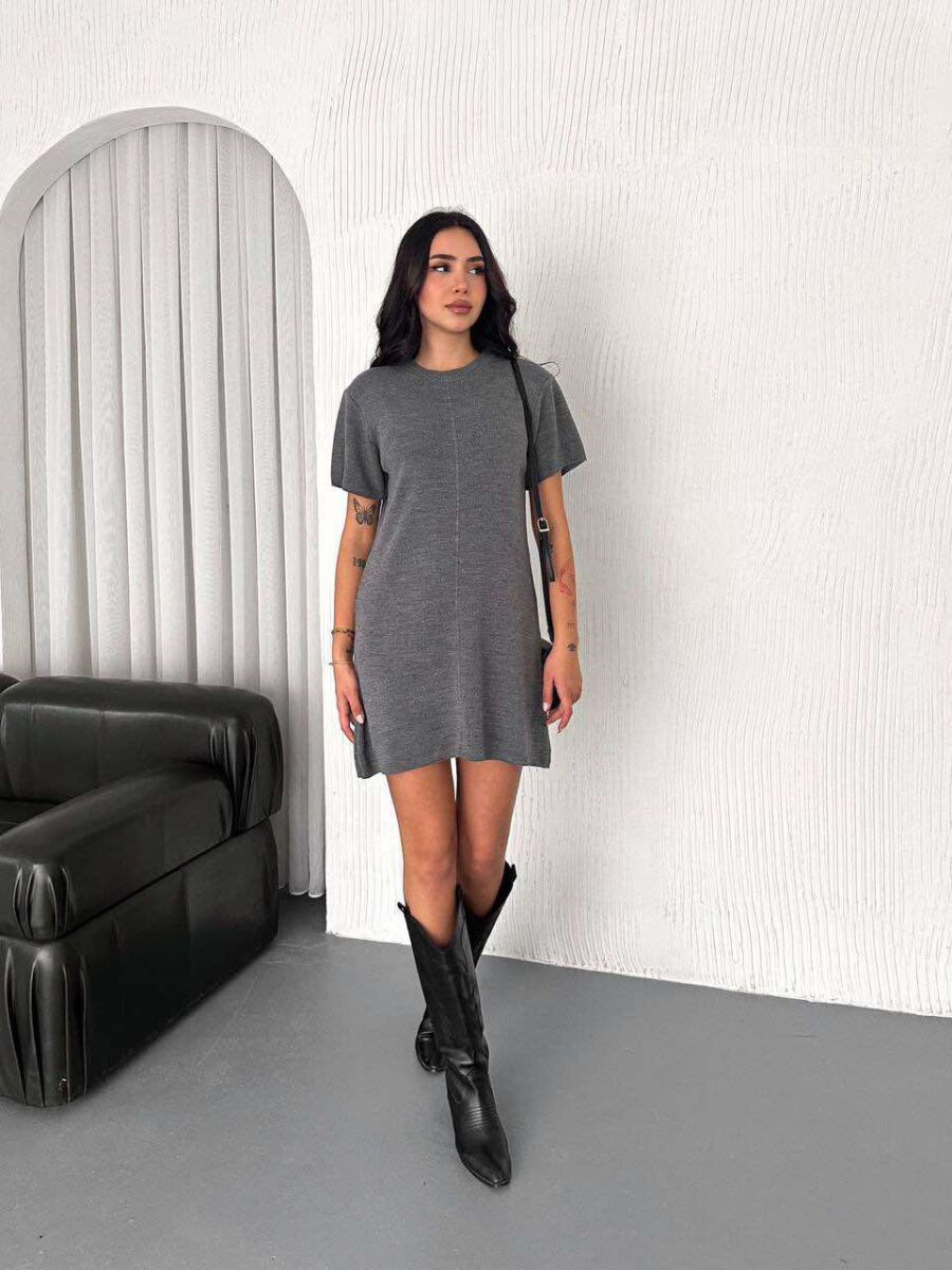 ONE COLOR SHORT WOMEN DRESS GREY/GRI - 1