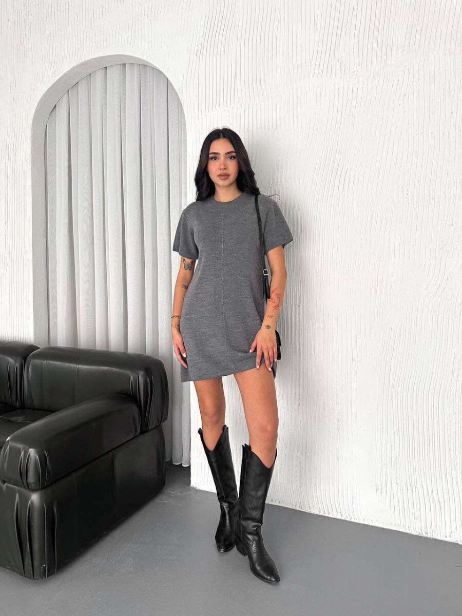 ONE COLOR SHORT WOMEN DRESS GREY/GRI - 2