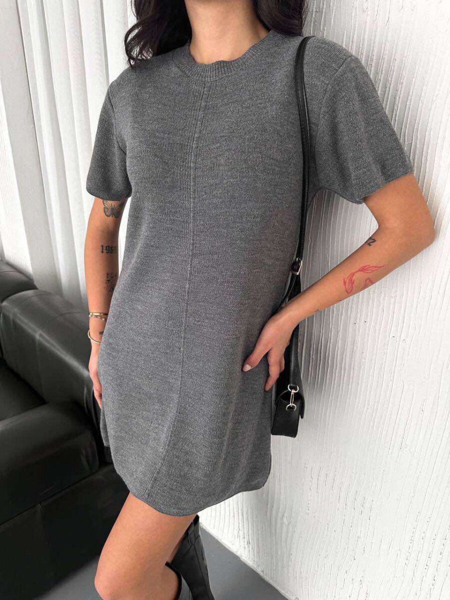 ONE COLOR SHORT WOMEN DRESS GREY/GRI - 3