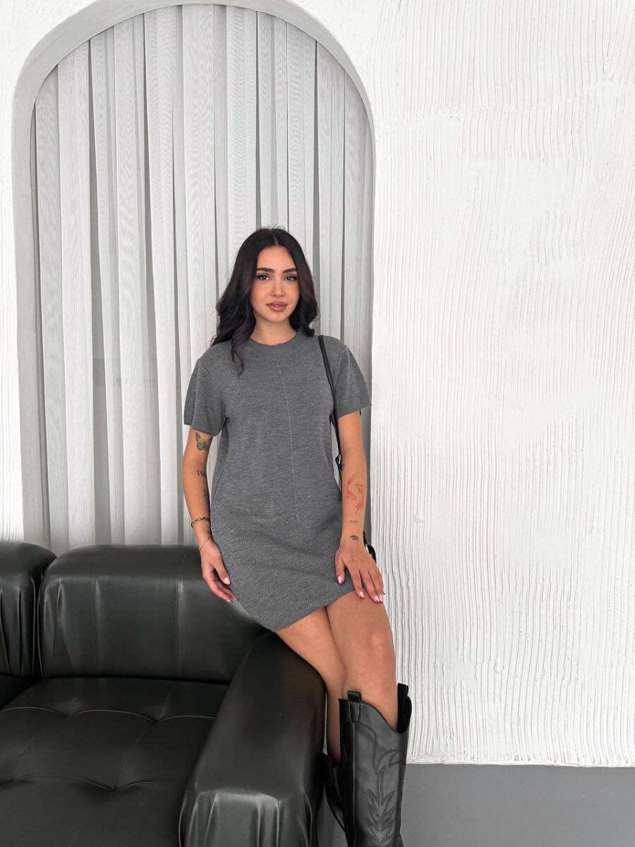 ONE COLOR SHORT WOMEN DRESS GREY/GRI - 4