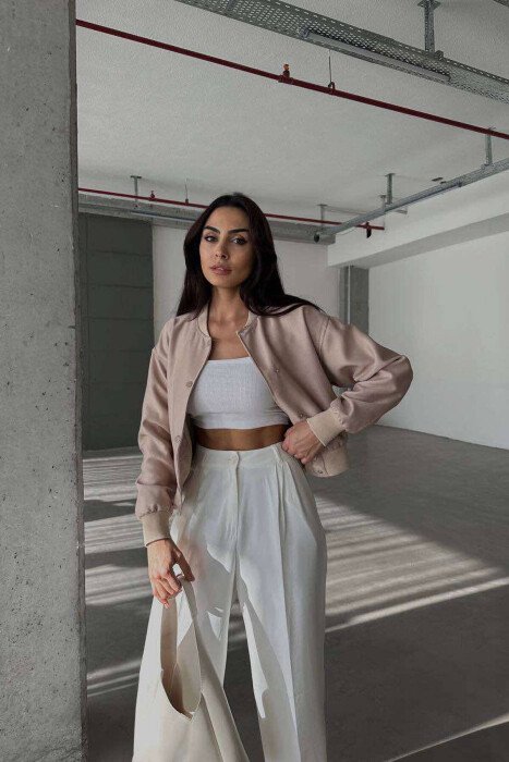 SHORT WOMEN JACKET WITH BUTTONS BEIGE/BEZHE - 1