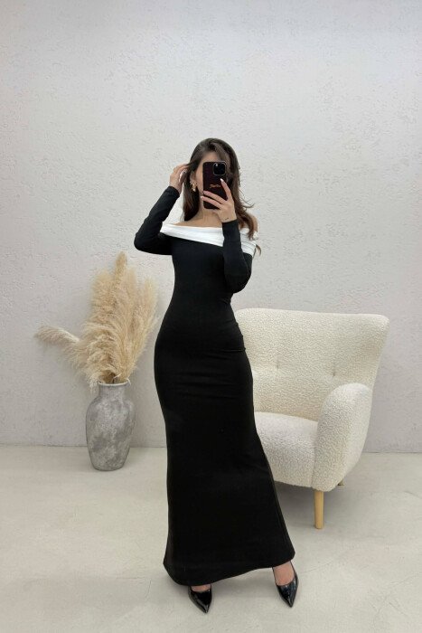 SHOULDER OFF LONG SLEEVES LONG WOMAN DRESS BLACK/ E ZEZE - 1