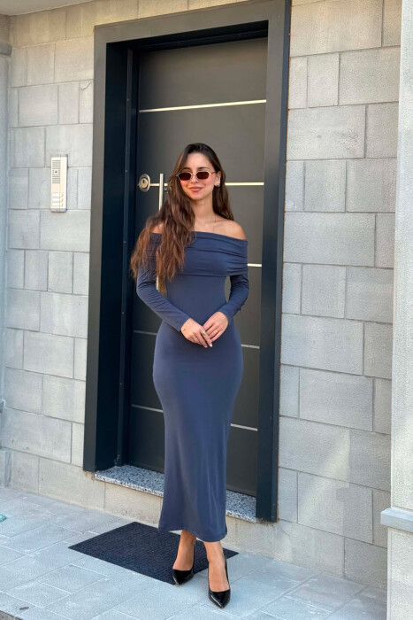 SHOULDERS OF LONG SLEEVE WOMAN DRESS DARK GREY/GEE 