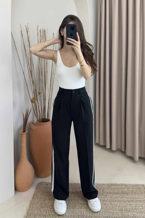 SIDE LINE DESIGN SEMI ELASTIC WOMEN TROUSERS BLACK/ E ZEZE - 1