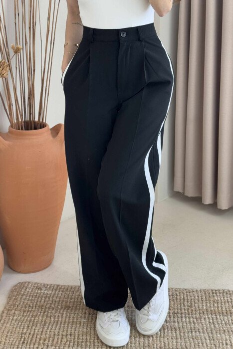 SIDE LINE DESIGN SEMI ELASTIC WOMEN TROUSERS BLACK/ E ZEZE - 6