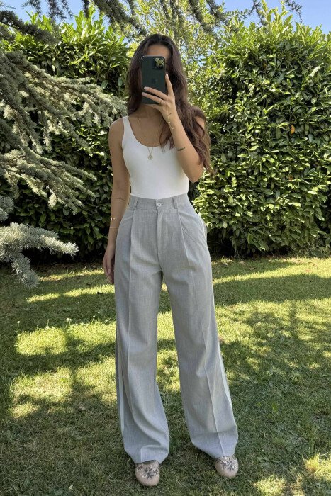 SIDE LINE DESIGN SEMI ELASTIC WOMEN TROUSERS LIGHT GREY/GZ - 5