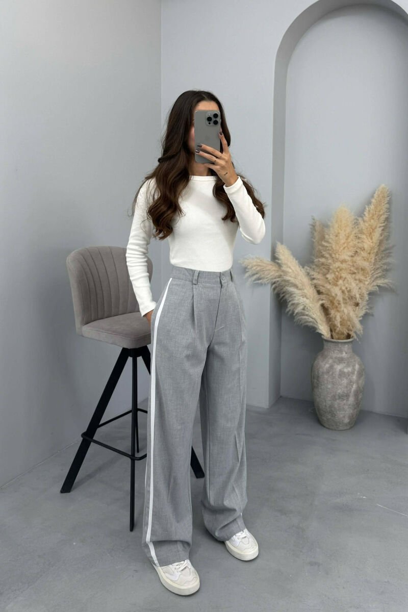 SIDE LINE DESIGN SEMI ELASTIC WOMEN TROUSERS LIGHT GREY/GZ - 2
