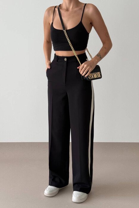 SIDE LINE DESIGN WOMEN TROUSERS BLACK/ E ZEZE - KLAUDIO FASHION