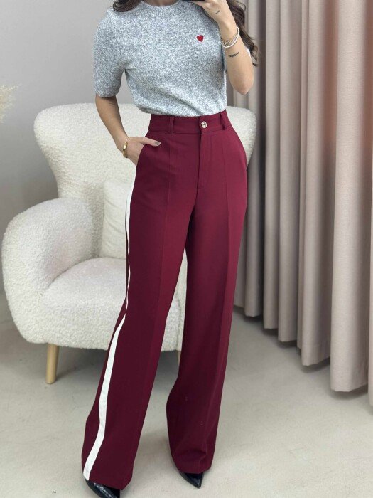 SIDE LINE DESIGN WOMEN TROUSERS BURGUNDY/VISHNJE - KLAUDIO FASHION