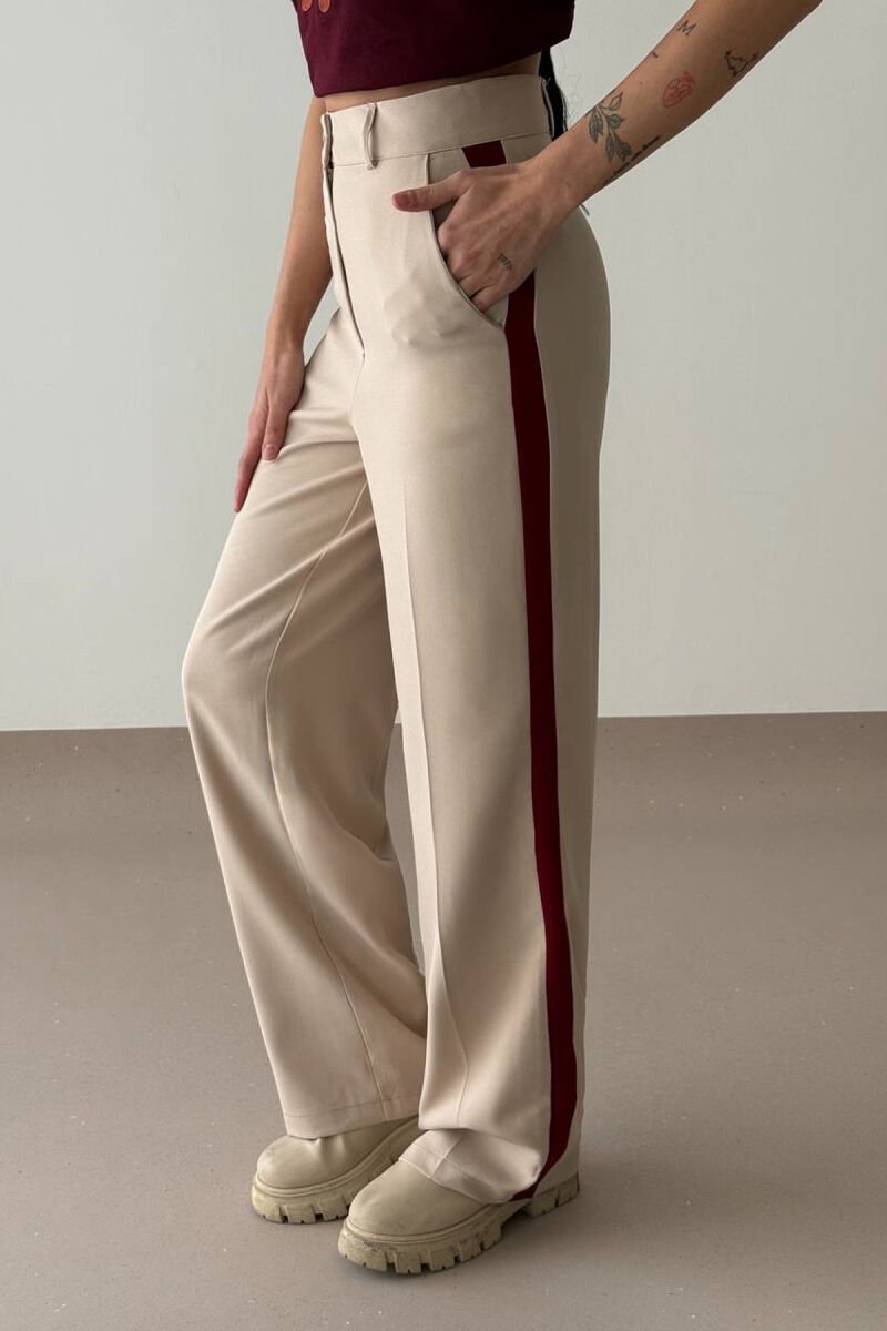 SIDE LINE DESIGN WOMEN TROUSERS CREAM/KREM - 1