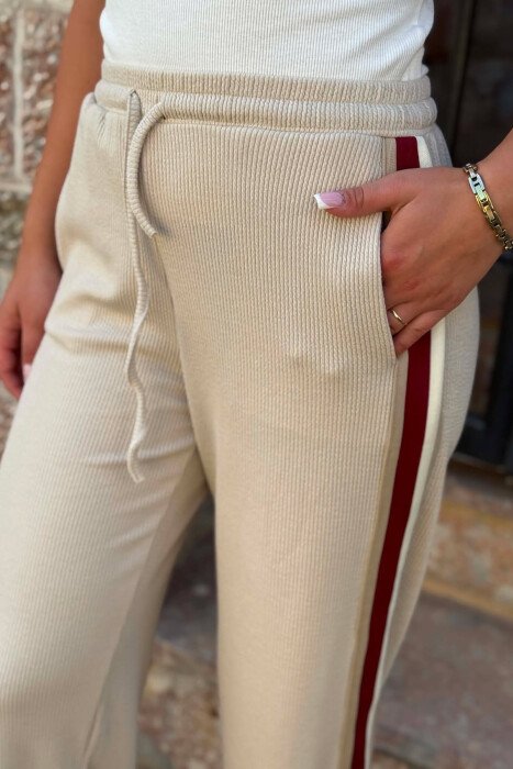 SIDE LINES SIMPLE WOMAN SWEATPANTS BEIGE/BEZHE - 4