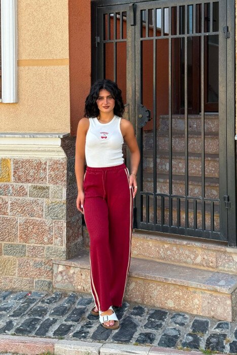 SIDE LINES SIMPLE WOMAN SWEATPANTS BURGUNDY/VISHNJE - KLAUDIO FASHION