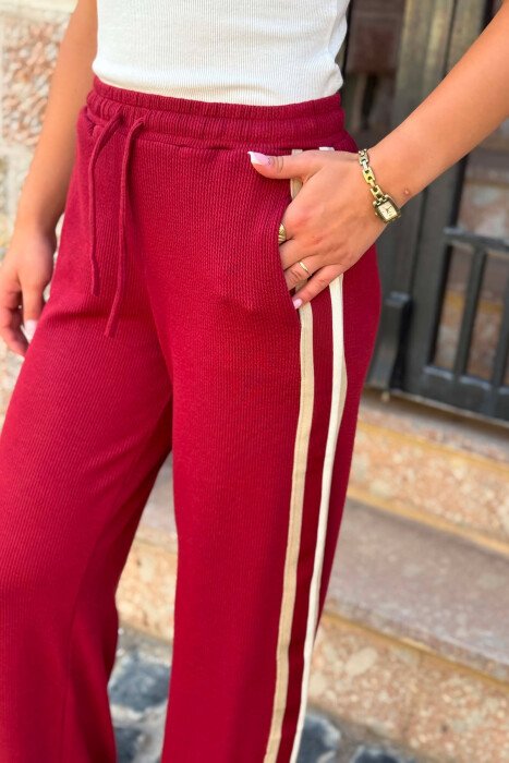 SIDE LINES SIMPLE WOMAN SWEATPANTS BURGUNDY/VISHNJE - 4