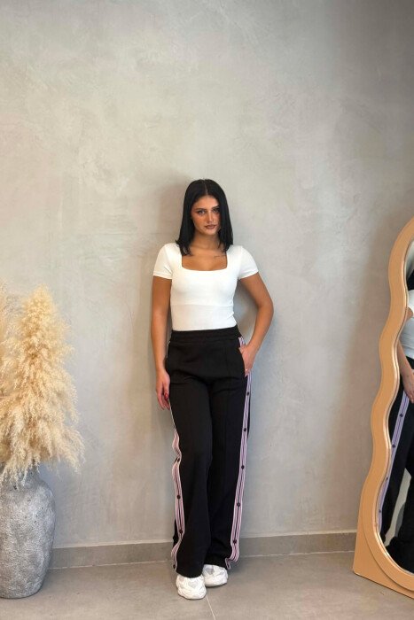 SIDE LINES SIMPLE WOMEN SWEATPANTS BLACK/ E ZEZE - KLAUDIO FASHION