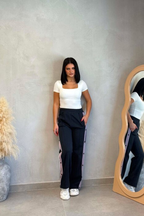 SIDE LINES SIMPLE WOMEN SWEATPANTS BLUE/BLU - KLAUDIO FASHION