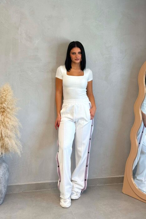 SIDE LINES SIMPLE WOMEN SWEATPANTS WHITE-E BARDHE - KLAUDIO FASHION