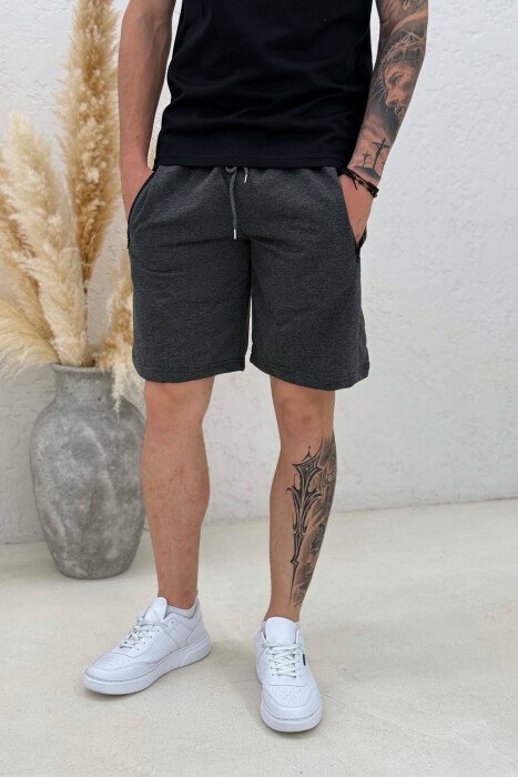 SIDE LINES ZIPPER POCKETS MEN SHORT SWEATPANTS DARK GREY/GEE - 4