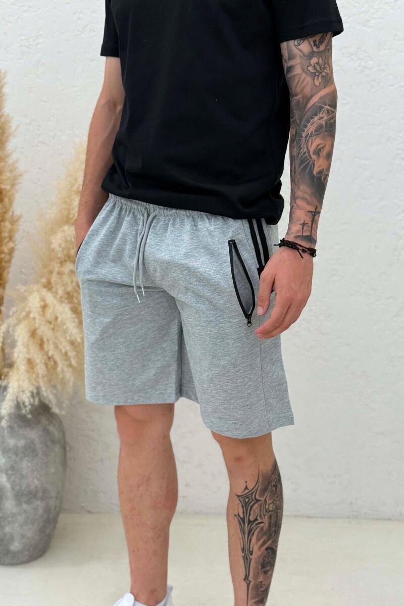SIDE LINES ZIPPER POCKETS MEN SHORT SWEATPANTS GREY/GRI - 2