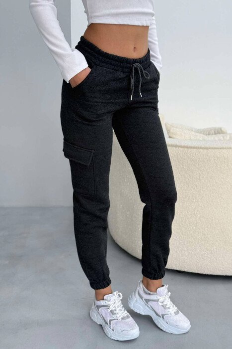 SIDE POCKET FLUFFY WOMEN SWEATPANTS DARK GREY/GEE - 1