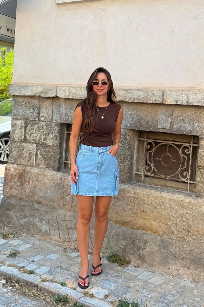 SIDE POCKETS DENIM WOMAN SKIRT BABY BLUE/BLU BY - 1