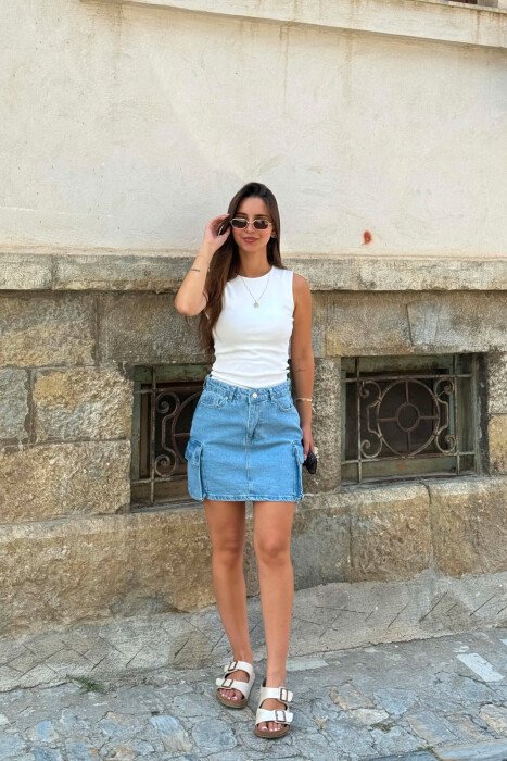 SIDE POCKETS DENIM WOMAN SKIRT BEAUBLUE/BBL - KLAUDIO FASHION