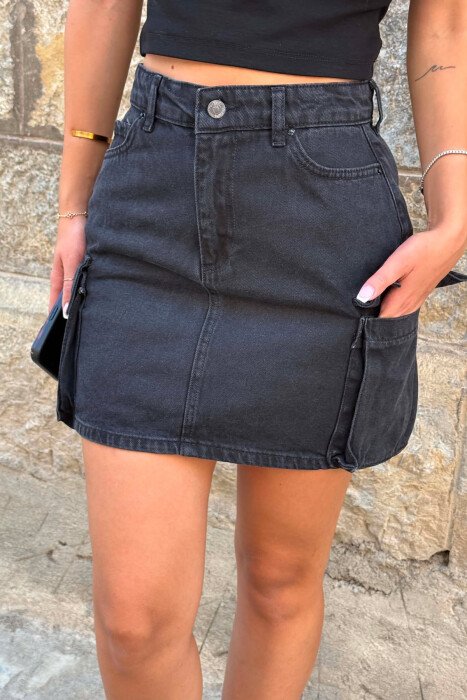 SIDE POCKETS DENIM WOMAN SKIRT BLACK/ E ZEZE - 3