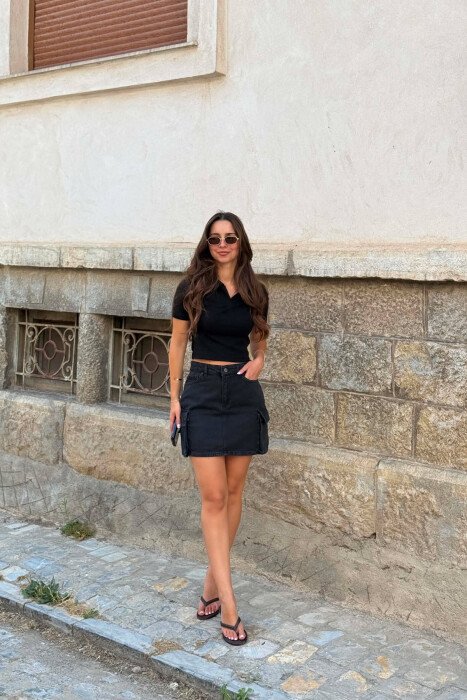 SIDE POCKETS DENIM WOMAN SKIRT BLACK/ E ZEZE - 4