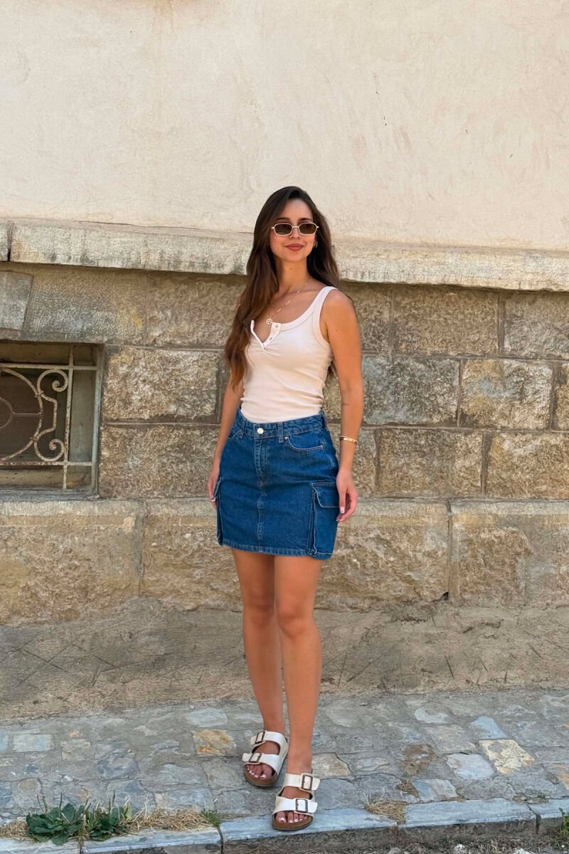 SIDE POCKETS DENIM WOMAN SKIRT BLUE/BLU - 2