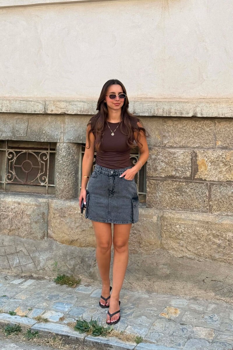 SIDE POCKETS DENIM WOMAN SKIRT DARK GREY/GEE - 2