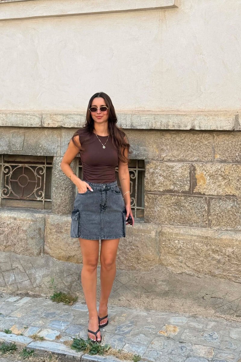 SIDE POCKETS DENIM WOMAN SKIRT DARK GREY/GEE - 3