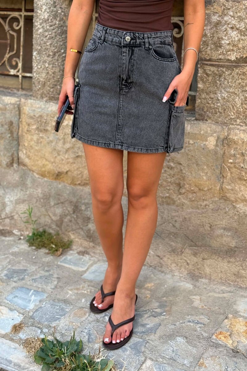 SIDE POCKETS DENIM WOMAN SKIRT DARK GREY/GEE - 4