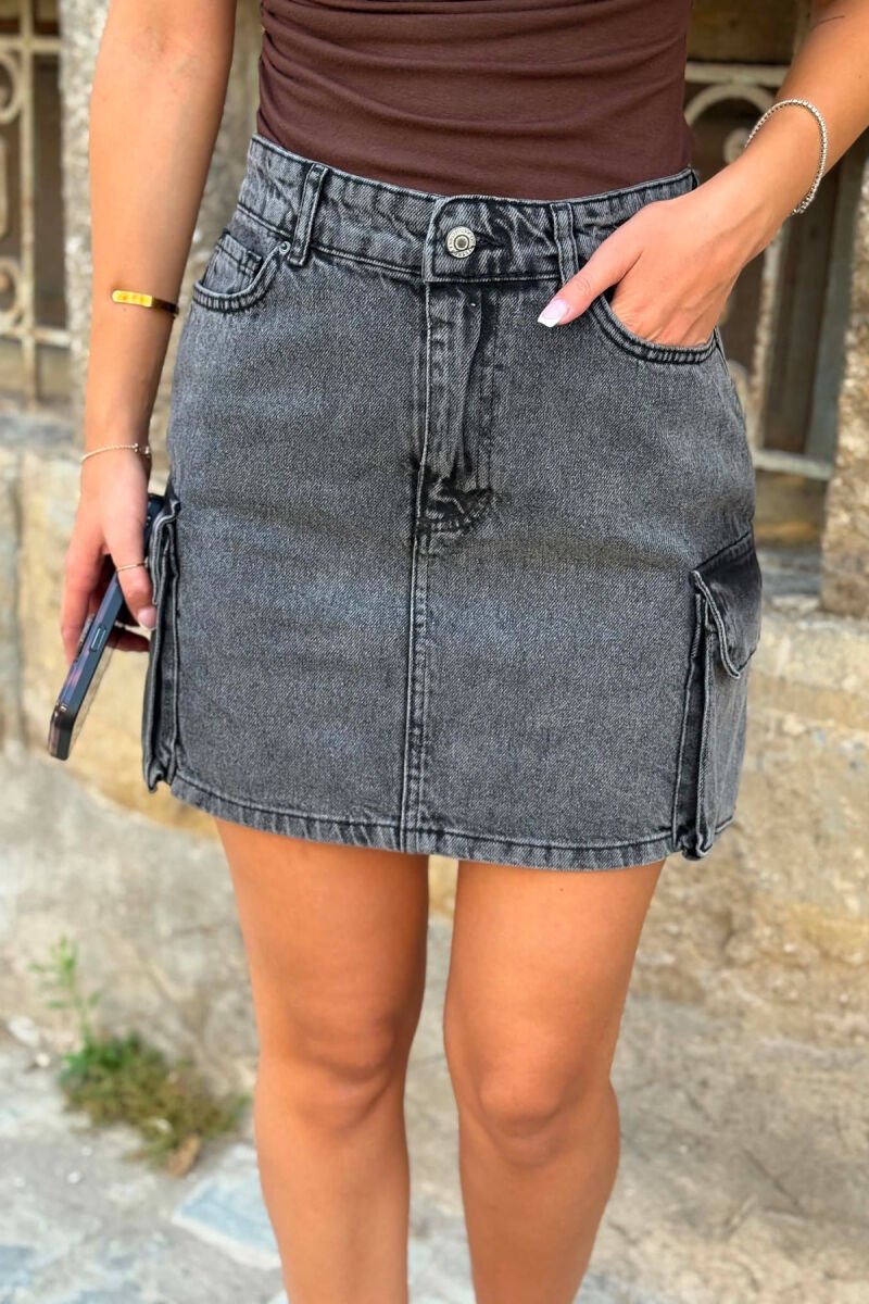 SIDE POCKETS DENIM WOMAN SKIRT DARK GREY/GEE - 5