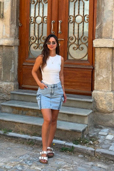 SIDE POCKETS DENIM WOMAN SKIRT LIGHTBLUE/BZ - 3