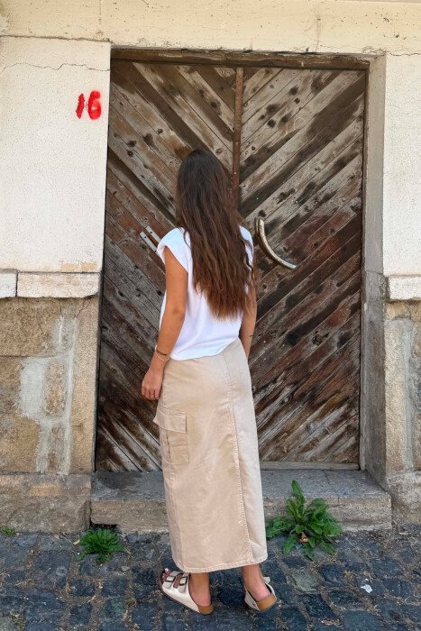 SIDE POCKETS LONG DENIM WOMAN SKIRT BEIGE/BEZHE - 4