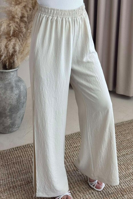 SIDE SPLIT WIDE LEG ONE COLOR WOMEN TROUSERS CREAM/KREM - 2