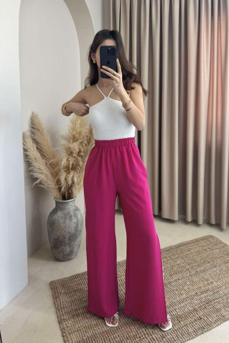 SIDE SPLIT WIDE LEG ONE COLOR WOMEN TROUSERS FUCHSIA/CIKLAMI - 1