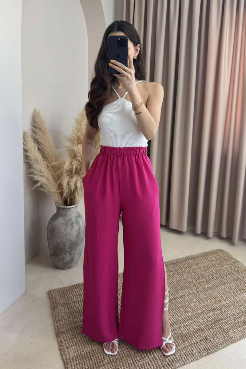 SIDE SPLIT WIDE LEG ONE COLOR WOMEN TROUSERS FUCHSIA/CIKLAMI - 2