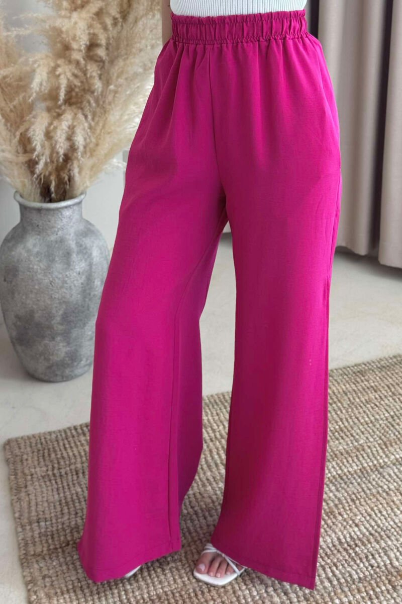 SIDE SPLIT WIDE LEG ONE COLOR WOMEN TROUSERS FUCHSIA/CIKLAMI - 3