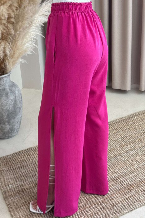 SIDE SPLIT WIDE LEG ONE COLOR WOMEN TROUSERS FUCHSIA/CIKLAMI - 4