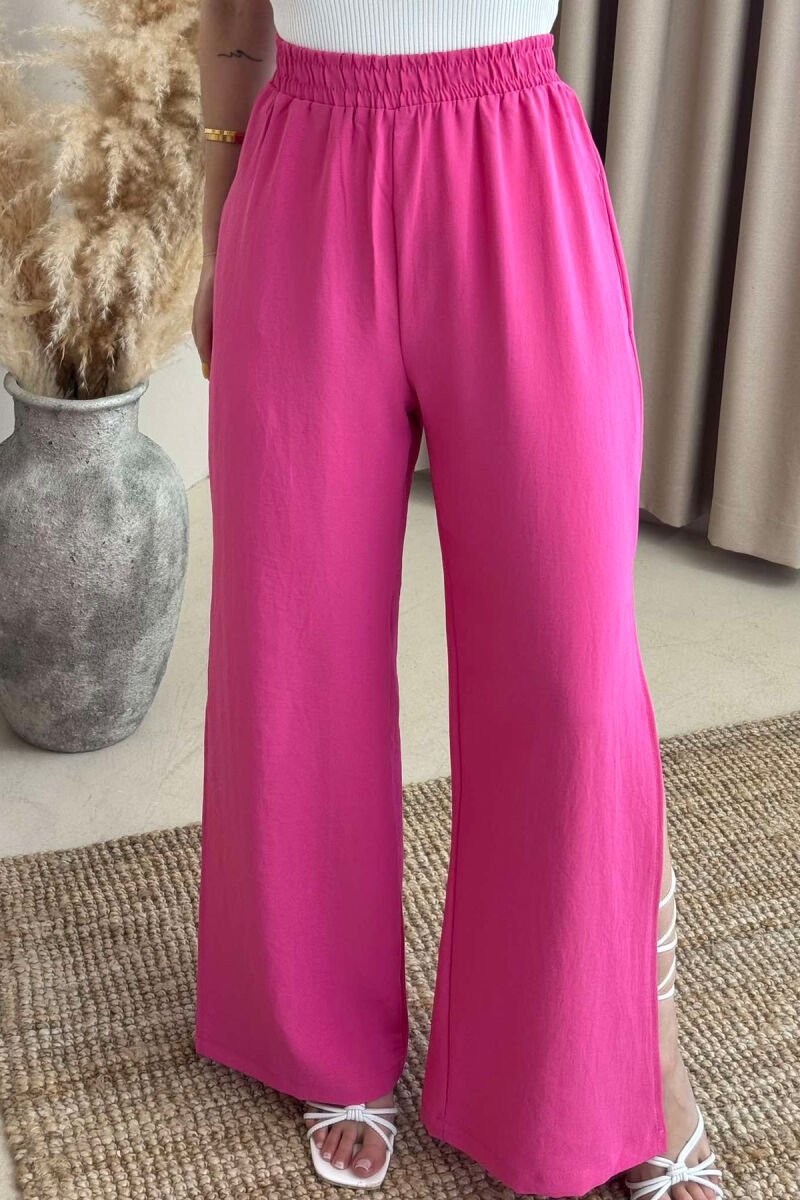 SIDE SPLIT WIDE LEG ONE COLOR WOMEN TROUSERS PINK/ROZE - 3