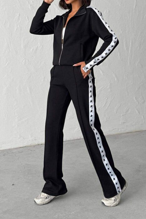 SIDE STARS ZIPPER JACKET + SWEATPANTS WOMAN SET BLACK/ E ZEZE - 1