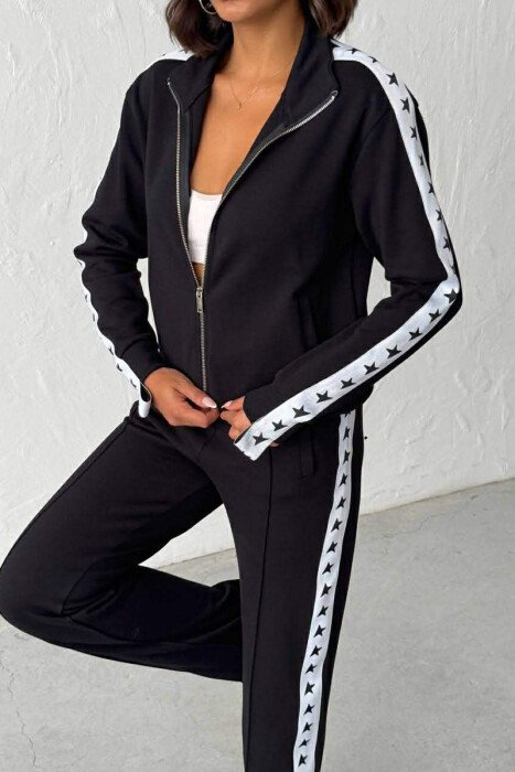 SIDE STARS ZIPPER JACKET + SWEATPANTS WOMAN SET BLACK/ E ZEZE - 2