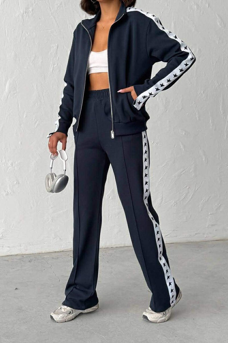 SIDE STARS ZIPPER JACKET + SWEATPANTS WOMAN SET BLUE/BLU - 1