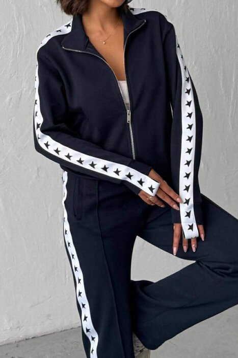SIDE STARS ZIPPER JACKET + SWEATPANTS WOMAN SET BLUE/BLU - 2