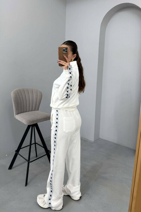 SIDE STARS ZIPPER JACKET + SWEATPANTS WOMAN SET WHITE-E BARDHE - 3